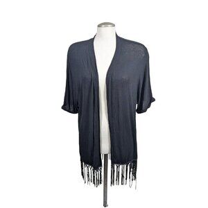 Penningtons MBLM Womens Size 14 Open Cardigan Black Fringed Hem Lightweight